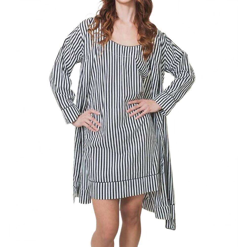 NEW DENISE RAE zee zee cami and robe set in white striped